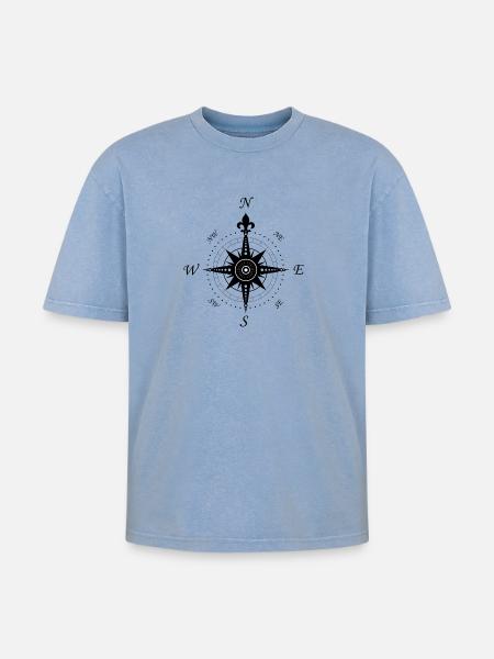 Wind Rose - compass - retro - Oversized Unisex Premium Acid-Washed T-Shirt - acid washed blue