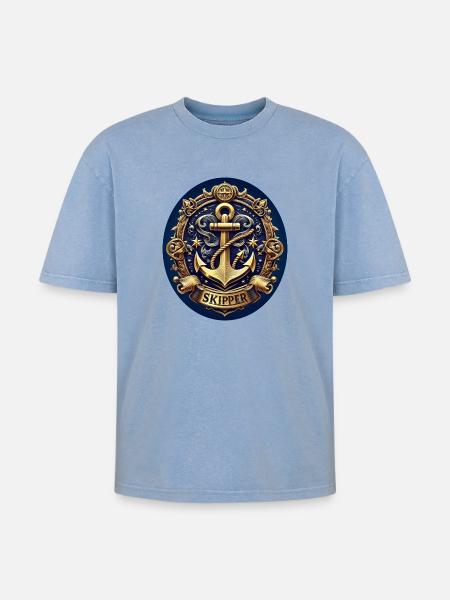 Skipper Logo - Oversized Unisex Premium Acid-Washed T-Shirt - acid washed blue