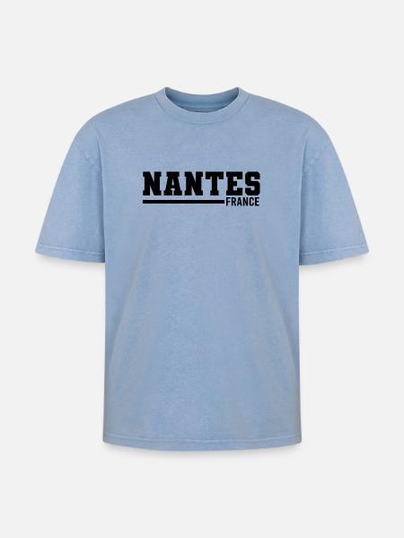 Nantes | France - Oversized Unisex Premium Acid-Washed T-Shirt - acid washed blue