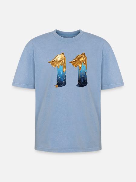 NEJ. 11 NUMMER 11 SEJ 11 ÅRS FØDSELSDAG - Unisex oversized Premium T-shirt med acid-washed effekt - blå syrevasket