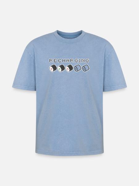 Recharging Pixel Sushi - Oversized Unisex Premium Acid-Washed T-Shirt - acid washed blue
