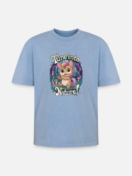 Tune Into Nature! - Oversized Unisex Premium Acid-Washed T-Shirt - acid washed blue