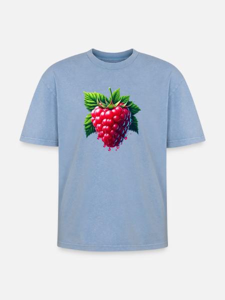 Runny leafy raspberry - Oversized Unisex Premium Acid-Washed T-Shirt - acid washed blue