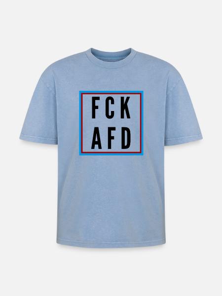 AFD Nein Danke! - Oversized Unisex Premium Acid-Washed T-Shirt - Blau Acid Wash