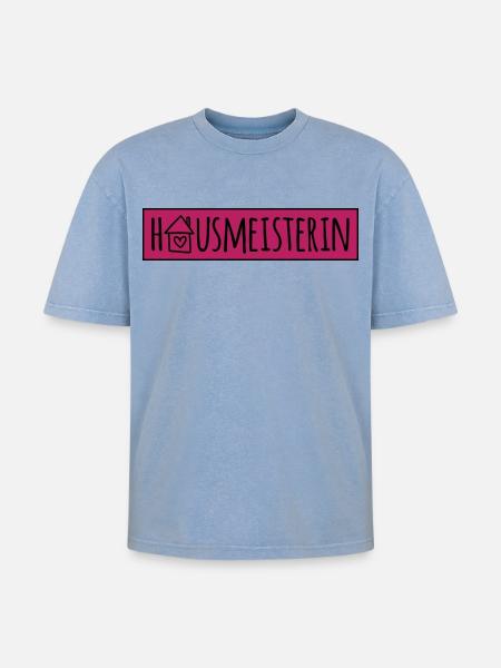 Hausmeisterin - Oversized Unisex Premium Acid-Washed T-Shirt - Blau Acid Wash