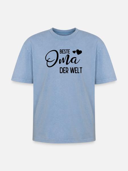 Beste Oma der Welt - Oversized Unisex Premium Acid-Washed T-Shirt - Blau Acid Wash