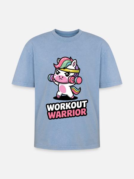 Workout Warrior - Oversized Unisex Premium Acid-Washed T-Shirt - acid washed blue