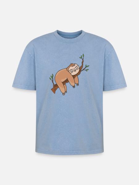 Faultier - Oversized Unisex Premium Acid-Washed T-Shirt - Blau Acid Wash