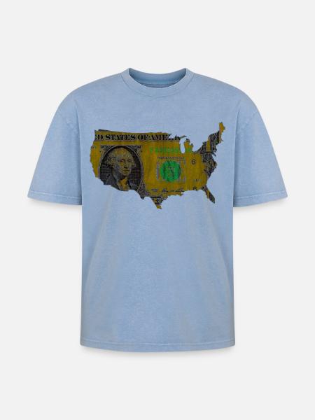 USA dollar flag - Oversized Unisex Premium Acid-Washed T-Shirt - acid washed blue