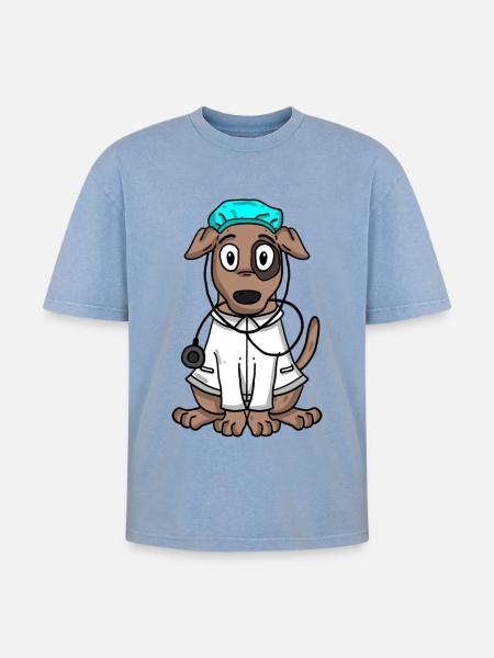 Dog Doctor - Oversized Unisex Premium Acid-Washed T-Shirt - acid washed blue