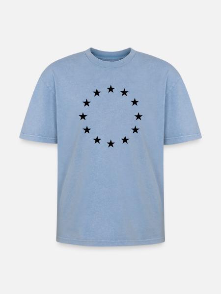 Star Circle Logo - Oversized Unisex Premium Acid-Washed T-Shirt - acid washed blue