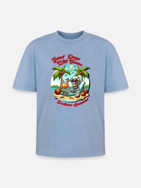 Summer good days - Oversized Unisex Premium Acid-Washed T-Shirt - acid washed blue