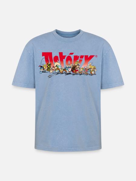 Asterix & Obelix Rennstart - Oversized Unisex Premium Acid-Washed T-Shirt - Blau Acid Wash