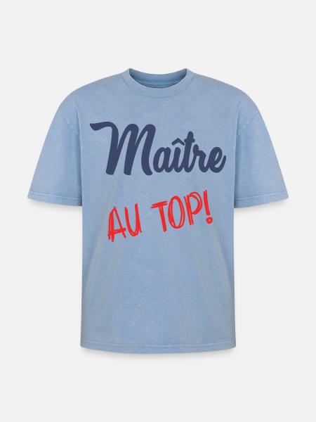 MASTER AT THE TOP - Oversized Unisex Premium Acid-Washed T-Shirt - acid washed blue