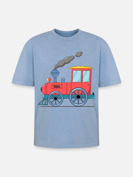 Children's train railway pink - Oversized Unisex Premium Acid-Washed T-Shirt - acid washed blue