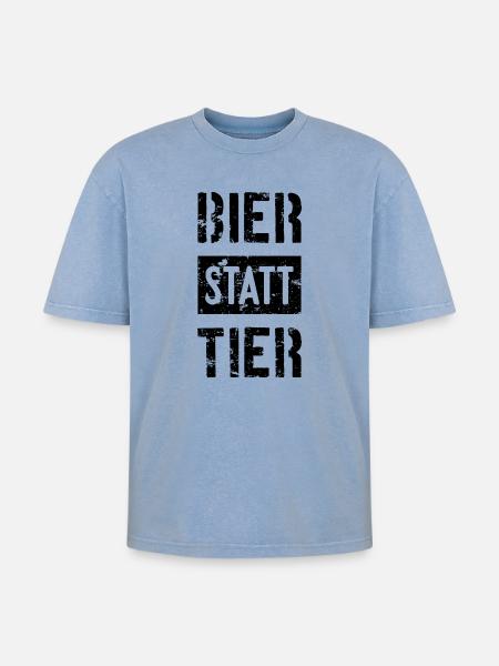 BIER STATT TIER - Oversized Unisex Premium Acid-Washed T-Shirt - Blau Acid Wash