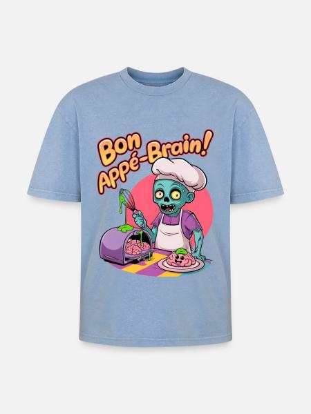 Bon Appé-brain! - Oversized Unisex Premium Acid-Washed T-Shirt - acid washed blue