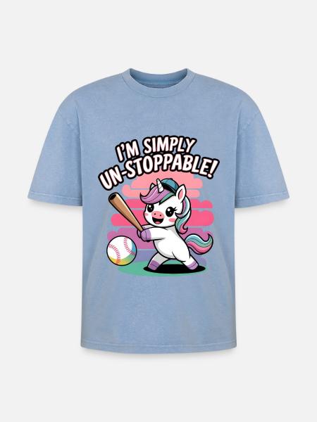 I'm Simply Un-stoppable! - Oversized Unisex Premium Acid-Washed T-Shirt - acid washed blue