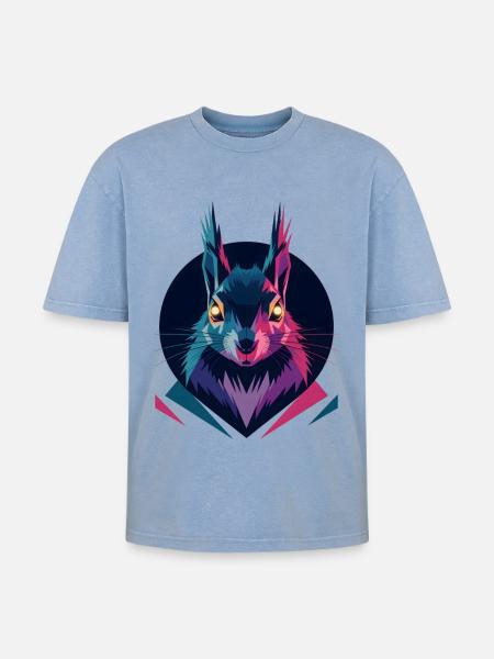 Écureuil low-poly - T-shirt Premium unisexe oversize acid-washed - bleu délavé acide