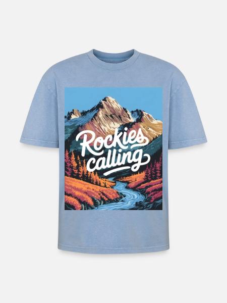 Rockies Calling - Oversized Unisex Premium Acid-Washed T-Shirt - acid washed blue