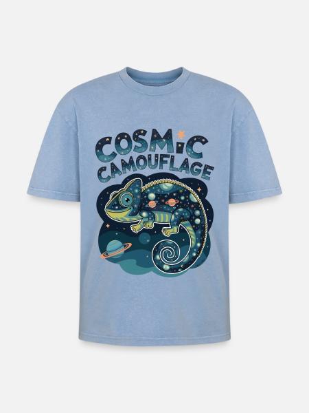 Cosmic Camouflage - Oversized Unisex Premium Acid-Washed T-Shirt - acid washed blue