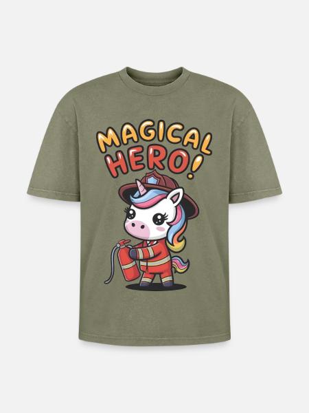Magical Hero! - Oversized Unisex Premium Acid-Washed T-Shirt - acid washed green