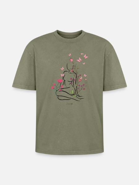 Skin-flowered - Oversized Unisex Premium Acid-Washed T-Shirt - acid washed green