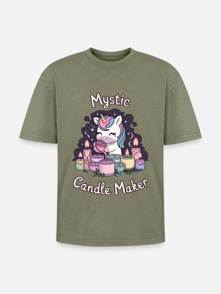 Mystic Candle Maker. - Oversized Unisex Premium Acid-Washed T-Shirt - acid washed green