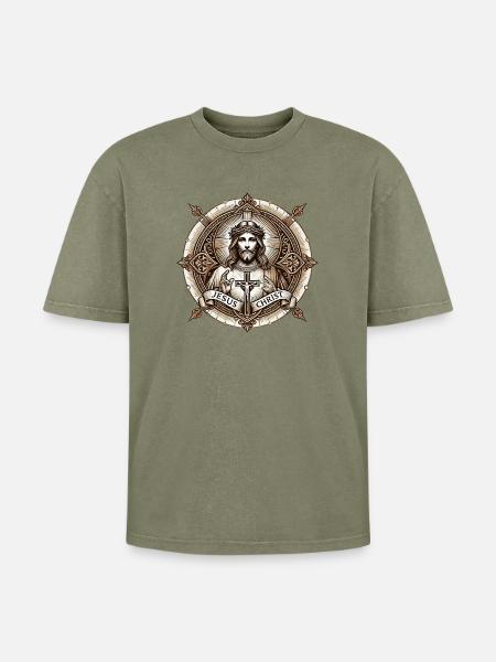 Jesus Christ Antiq Logo - Oversized Unisex Premium Acid-Washed T-Shirt - acid washed green