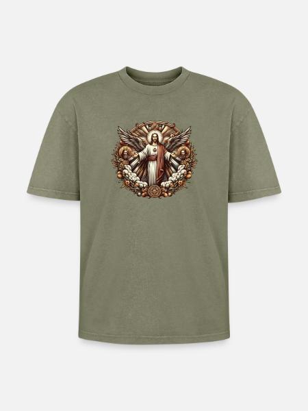 Jesus Christ Logo - Oversized Unisex Premium Acid-Washed T-Shirt - Grün Acid Wash