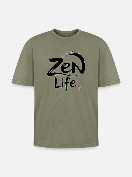 Zen-Leben: Frieden und Gleichgewicht - Oversized Unisex Premium Acid-Washed T-Shirt - Grün Acid Wash