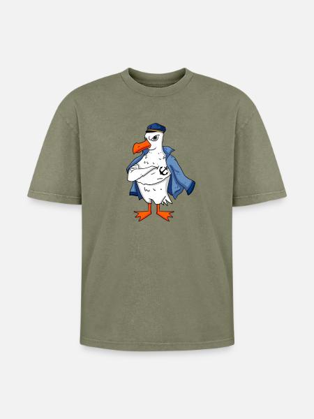 Muscular seagull with anchor tattoo seagull gift - Oversized Unisex Premium Acid-Washed T-Shirt - acid washed green