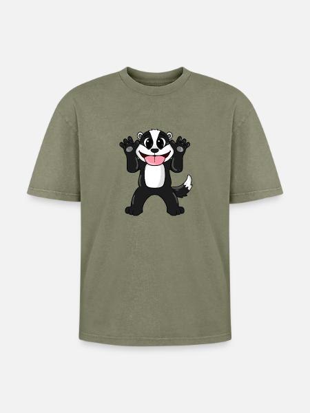 Badger - Oversized Unisex Premium Acid-Washed T-Shirt - acid washed green