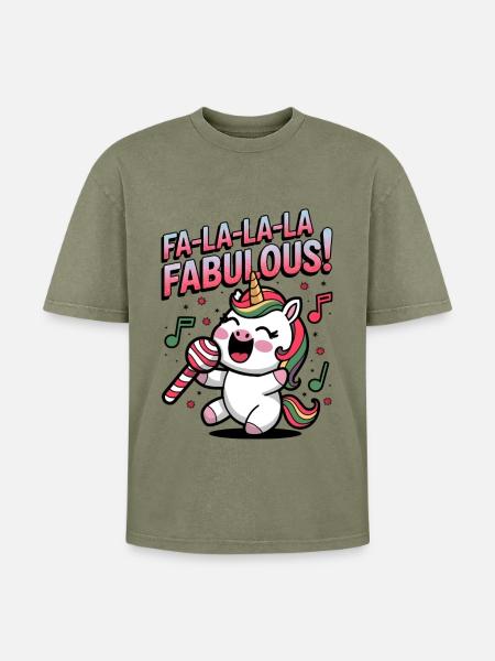 Fa-la-la-la Fabulous! - Oversized Unisex Premium Acid-Washed T-Shirt - acid washed green