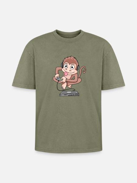 Monkey plays video games - Oversized Unisex Premium Acid-Washed T-Shirt - acid washed green