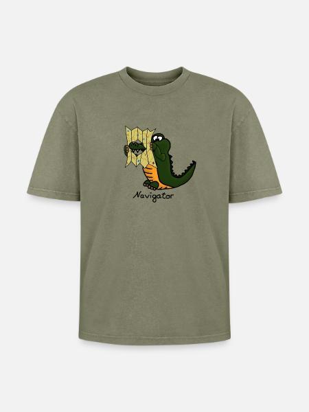 Navigator - Oversized Unisex Premium Acid-Washed T-Shirt - acid washed green