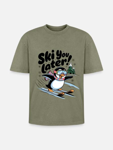 Ski You Later - Oversized Unisex Premium Acid-Washed T-Shirt - acid washed green
