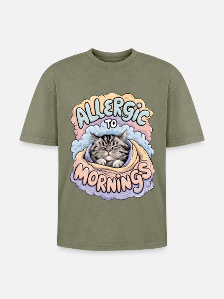 Allergic To Mornings - Oversized Unisex Premium Acid-Washed T-Shirt - acid washed green