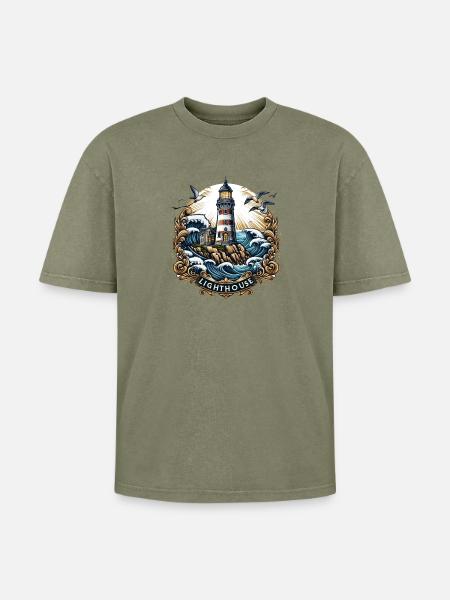 Lighthouse Logo - Oversized Unisex Premium Acid-Washed T-Shirt - acid washed green
