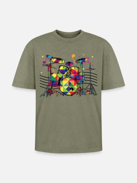 Geometrisch Neon-Drumset - Oversized Unisex Premium Acid-Washed T-Shirt - Grün Acid Wash