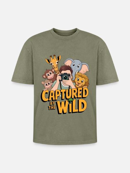 Captured By The Wild - Oversized Unisex Premium Acid-Washed T-Shirt - acid washed green