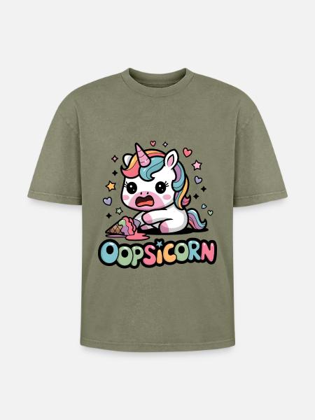 Oopsicorn - T-shirt Premium unisexe oversize acid-washed - vert délavé acide