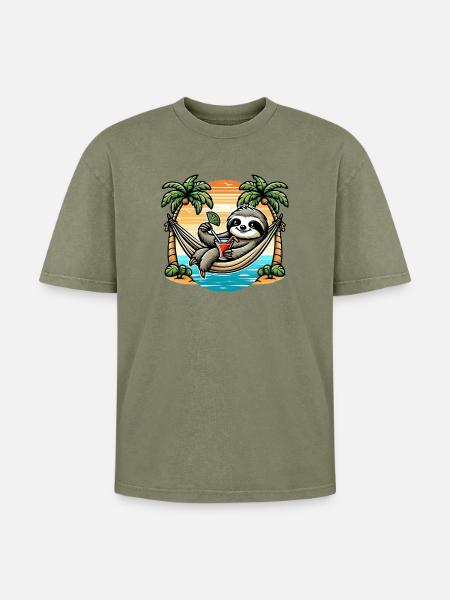 Sloth in hammock - Oversized Unisex Premium Acid-Washed T-Shirt - acid washed green