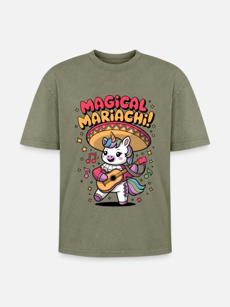 Magical Mariachi - Oversized Unisex Premium Acid-Washed T-Shirt - acid washed green
