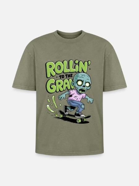 Rollin zum Grab - Oversized Unisex Premium Acid-Washed T-Shirt - Grün Acid Wash