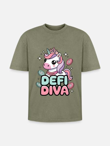 Defi Diva - Oversized Unisex Premium Acid-Washed T-Shirt - Grün Acid Wash