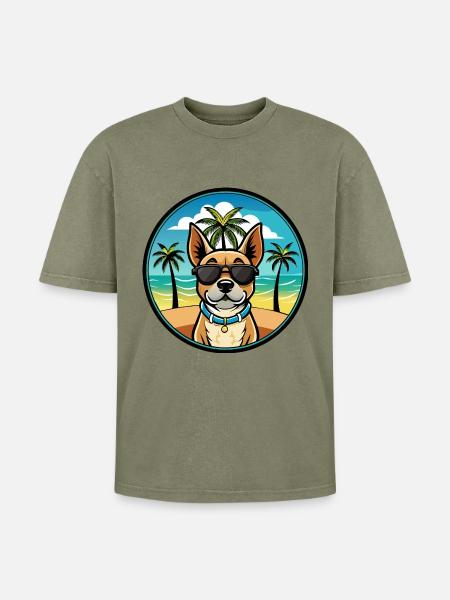 Braque Du Bourbonnais Hunderasse Cartoon Sonnenbrille - Oversized Unisex Premium Acid-Washed T-Shirt - Grün Acid Wash