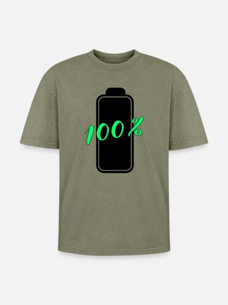 Batterie hat 100% volle Energie - Oversized Unisex Premium Acid-Washed T-Shirt - Grün Acid Wash