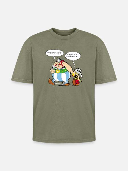 Asterix & Obelix Speach bubbles - Oversized Unisex Premium Acid-Washed T-Shirt - acid washed green