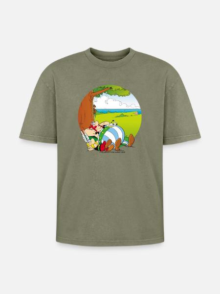 Asterix & Obelix Dogmatix Relaxing - Oversized Unisex Premium Acid-Washed T-Shirt - acid washed green